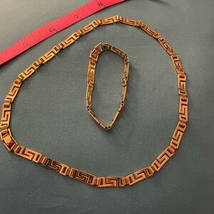 Greek Key Gold tone… non tarnish Link Necklace and Bracelet Set… EUC